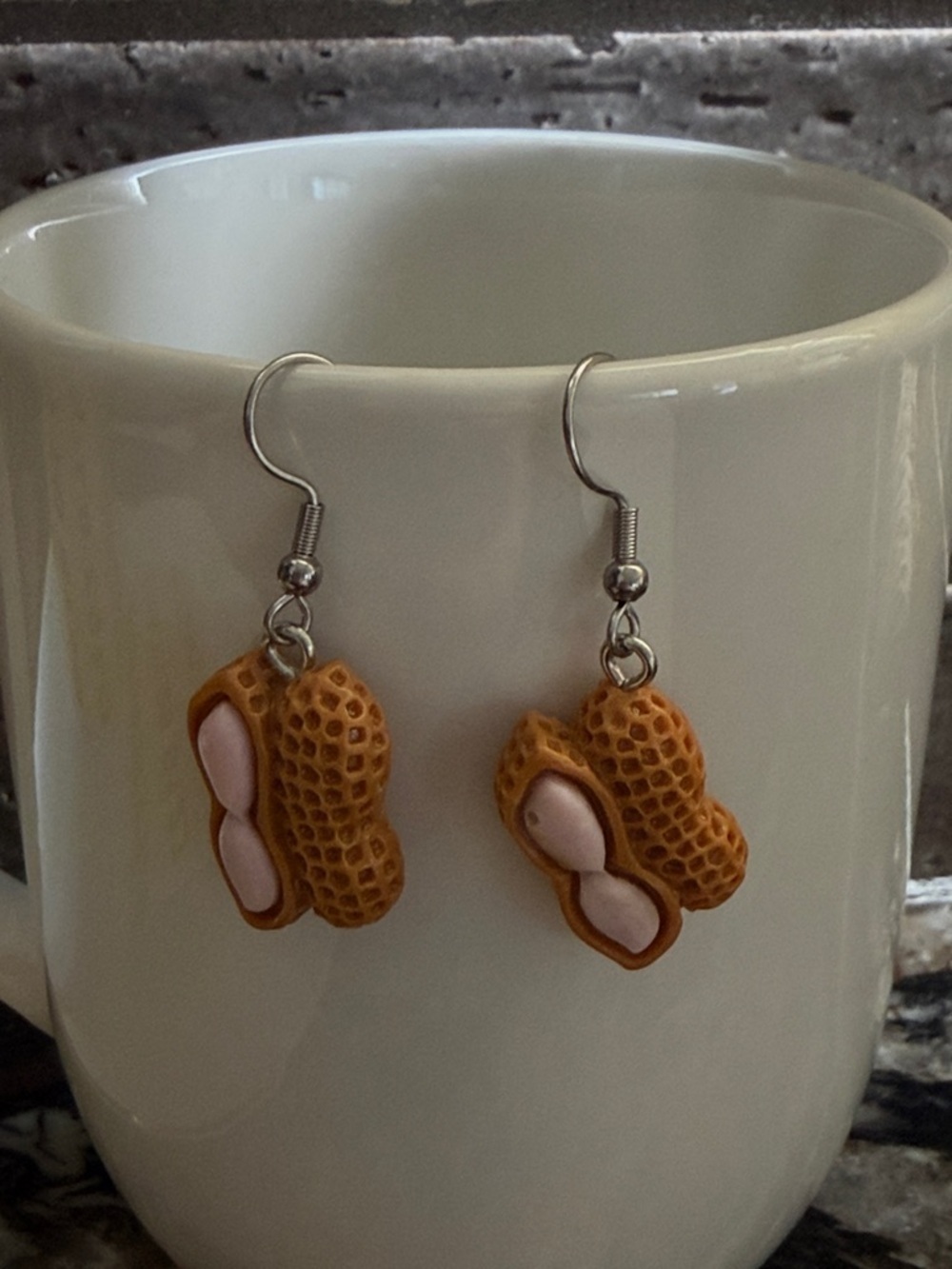 Handcrafted Peanut Shell Dangle Earrings in Tan